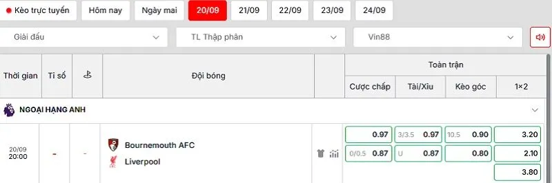 Nhận định trận Bournemouth vs Liverpool qua kèo cụ thể