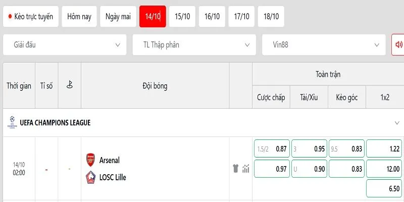 Nhận định tỷ lệ kèo trong trận của cặp đấu Arsenal vs Lille